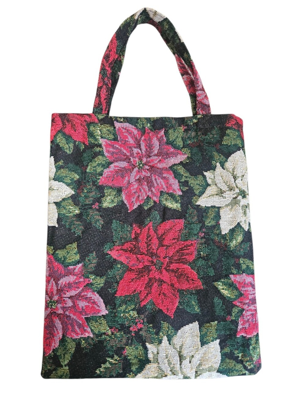 Holiday Poinsettia Tapestry Tote Christmas Floral